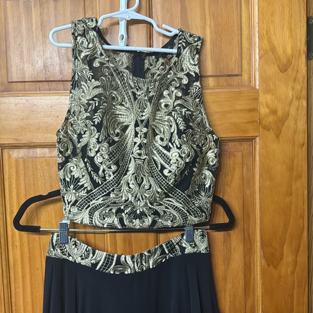 Black and Gold Two Piece Prom Dress